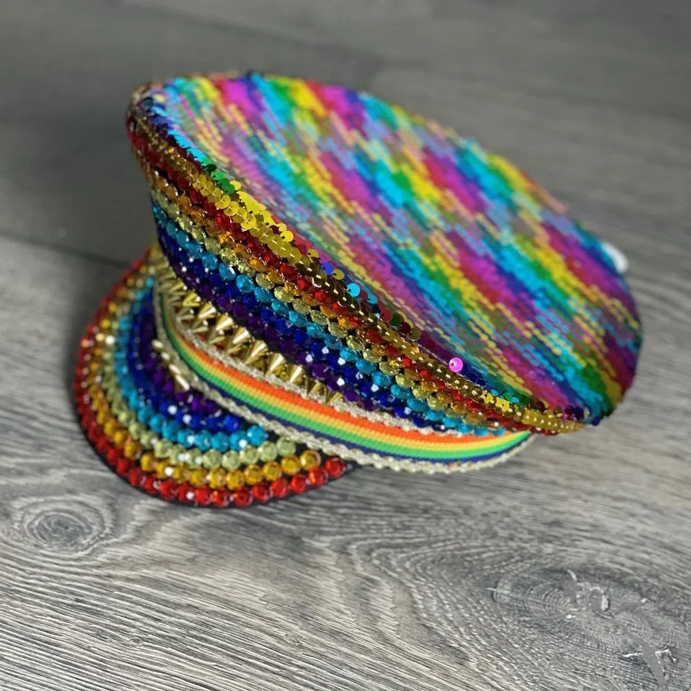 RAINBOW PRIDE SEQUIN CAPTAIN HAT - NWT!